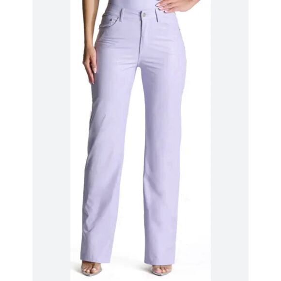 Naked Wardrobe Purple Faux Croc Leather High Rise Straight Leg Pants Size XL EUC - Picture 3 of 15